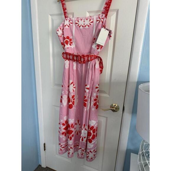 BORGO DE NOR Ninet Dress Geo Flower Pink $835 NWT UK 18 US 14 Tuckernuck - Picture 9 of 9